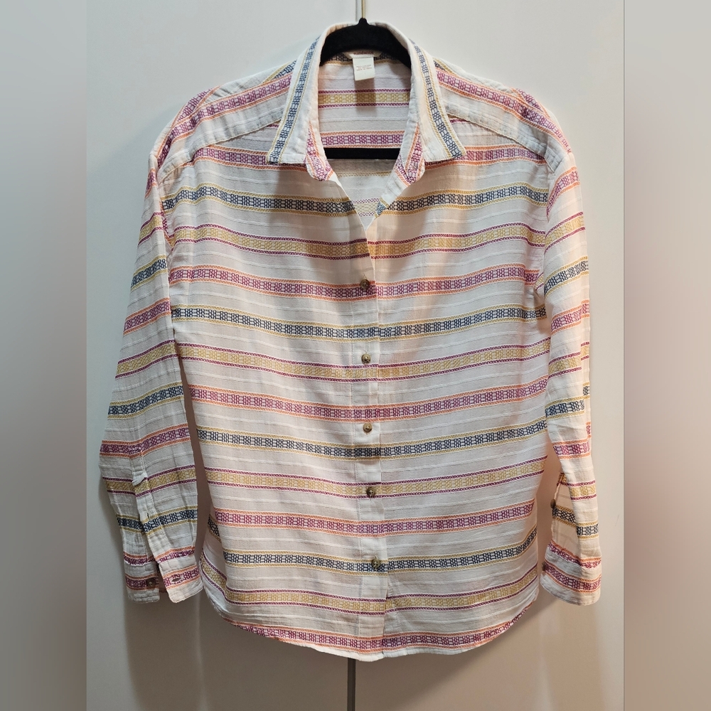 SUNDANCE WOMENS EMBROIDERED STRIPED SHIRT. SIZED M